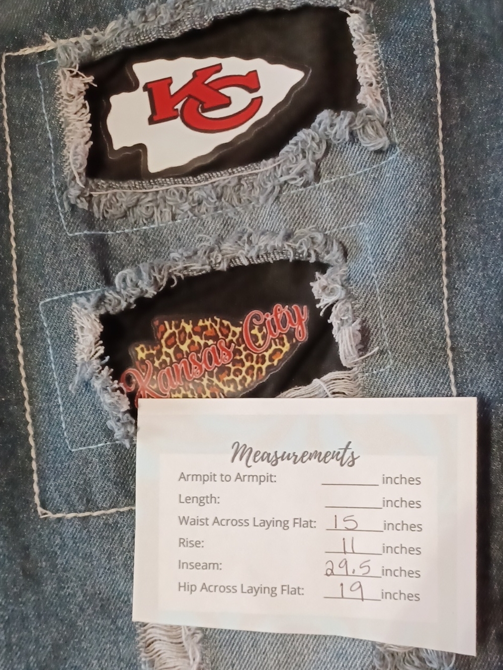Kansas City Chiefs Custom Distressed Patchwork Jeans NFL Football Fan Game Day - Picture 14 of 15